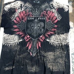 AXR Xzavier Graphic Shirt XXL Affliction Style Grunge Dragon Skull Mens Y2K